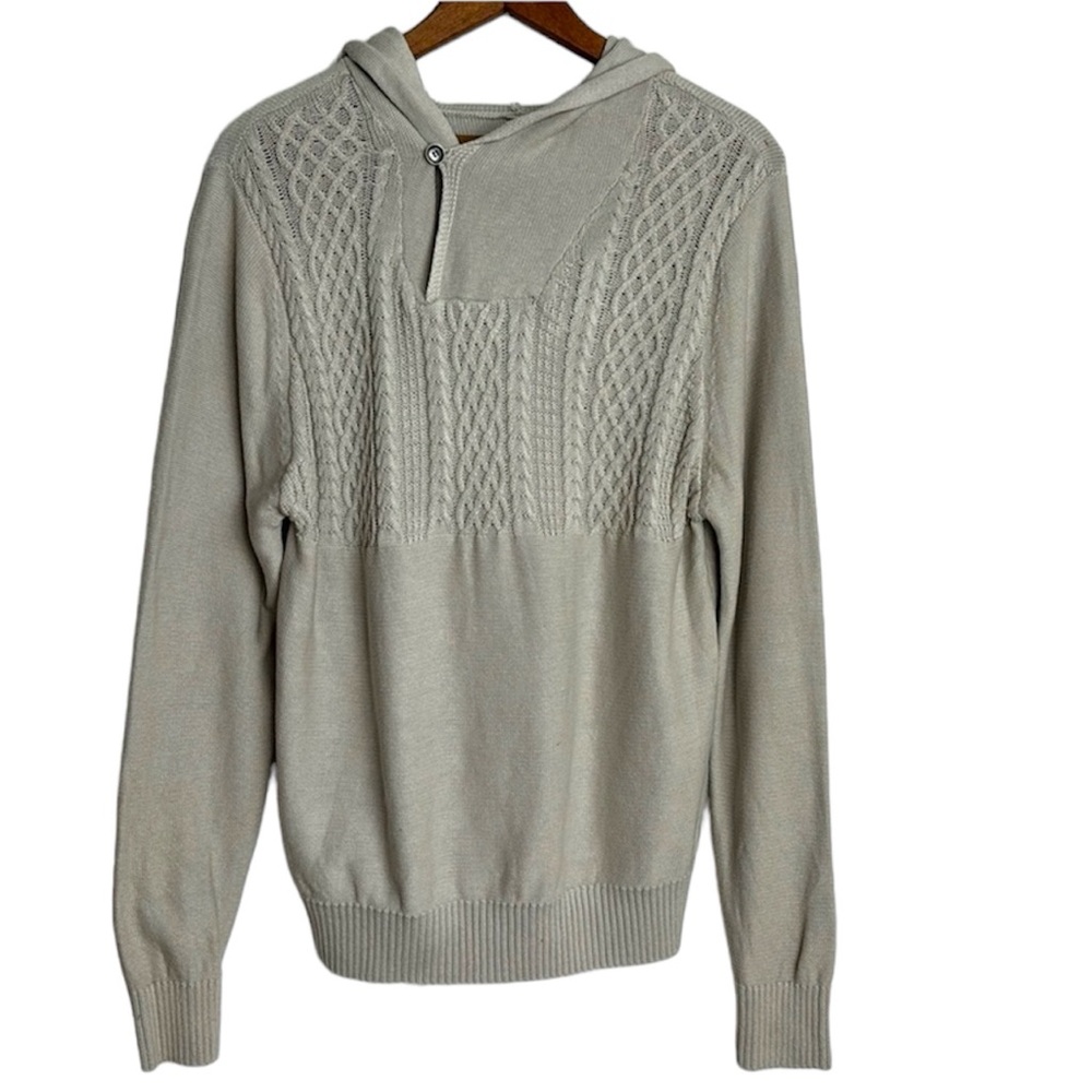 WRK Work Relax Karma Men’s Montauk hooded knit sweater size SMALL cream color